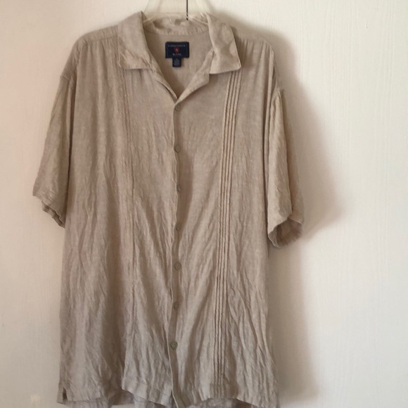Men’s short sleeve tan big & tall linen rayon shirt - Picture 3 of 7